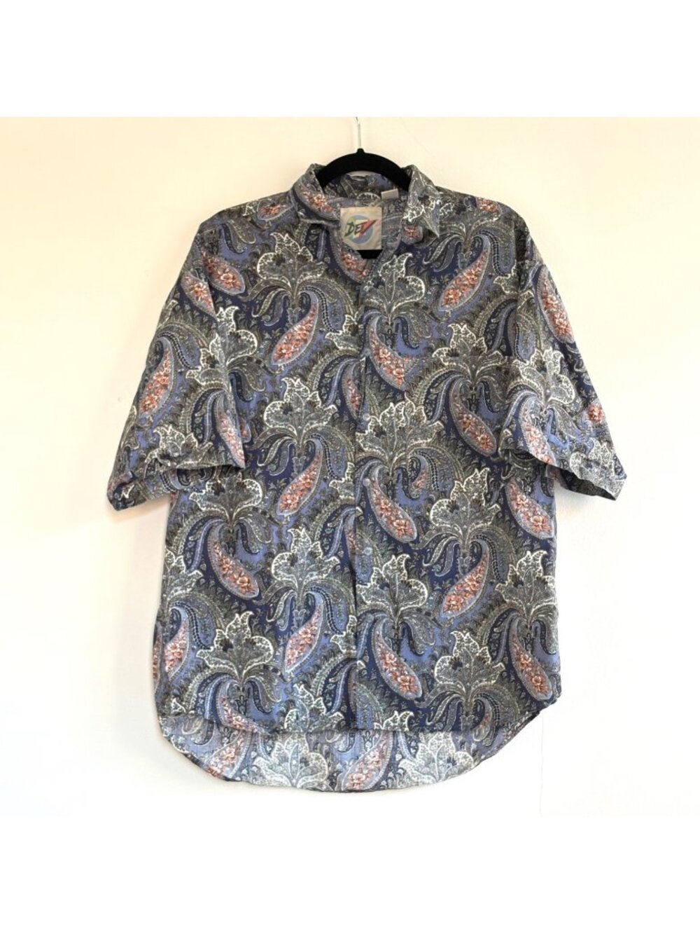 Vintage DEZ Paisley Button Front Blue 90s Surf Skate Cotton Beach Grunge